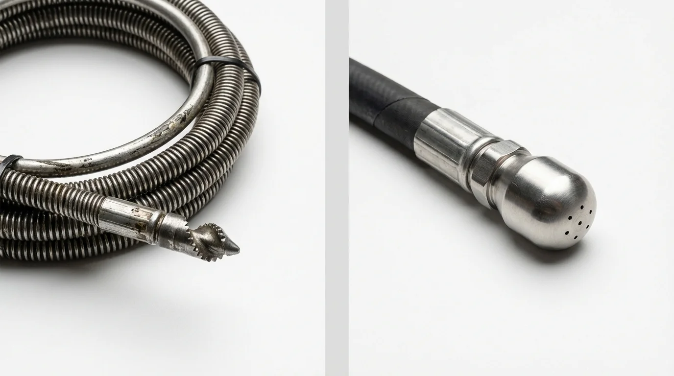 Drain snake cable and hydro jetting nozzle used for drain cleaning in Holyoke, MA