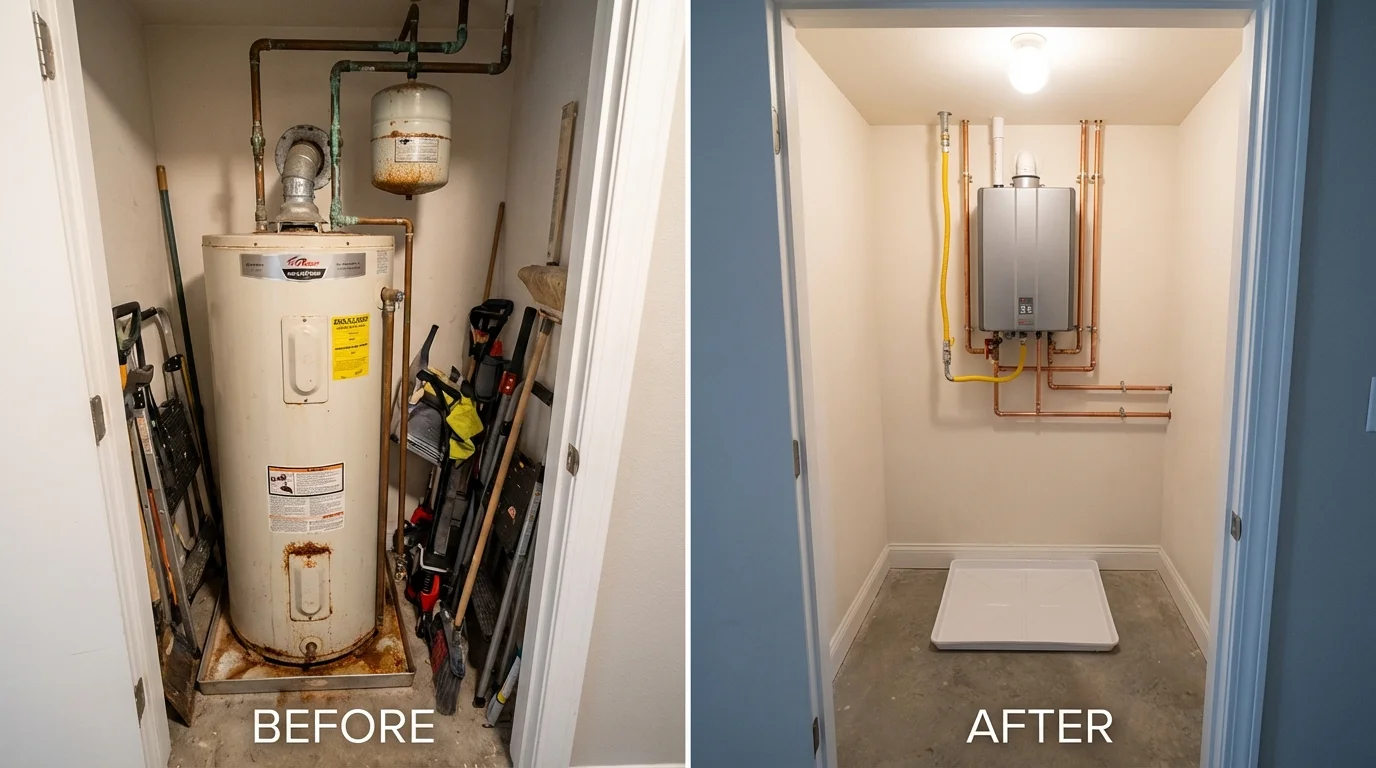 Tank water heater versus wall-mounted tankless unit comparison for Holyoke, MA homeowners