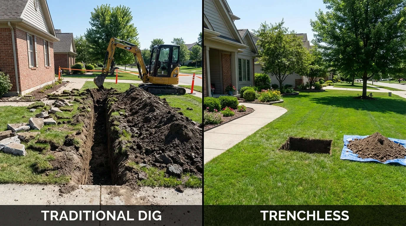 Trenchless sewer repair with minimal yard damage versus traditional excavation in Holyoke, MA